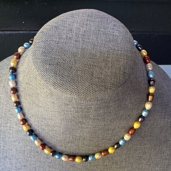 Multicolor Freshwater Pearl Necklace Sterling Silver - Picture 1 of 7